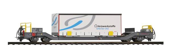 BEMO 2289164 - RhB Sbk-v 7704 Tragwagen mit Planenbehälter "Gfeller"