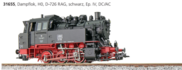 ESU 31655 - Dampflok BR80, D-726 RAG, schwarz
