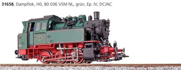 ESU 31658 - Dampflok BR80, 80 036 VSM NL, grün