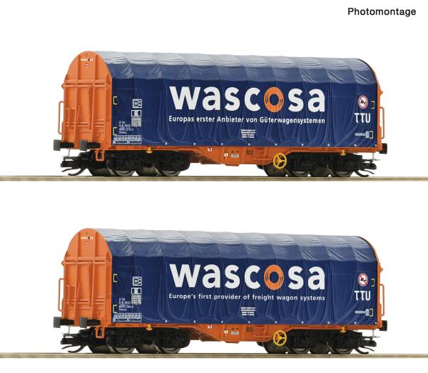 ROCO 6680006 - 2-tlg. Set: Schiebeplanenwagen der Wascosa