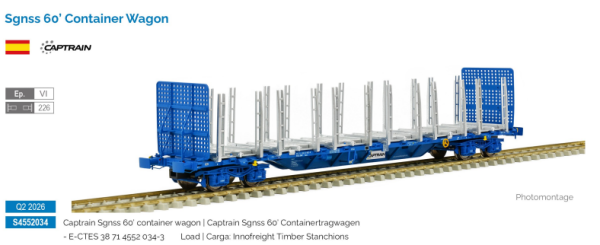 Sudexpress S4552034 - Containerwagen Sgnss Captrain 034 60', Innofreight Timber Stanchions