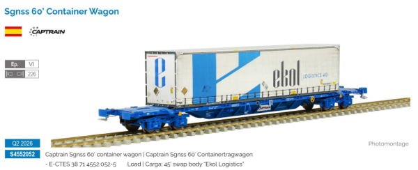 Sudexpress S4552052 - Containerwagen Sgnss Captrain 052 60', Swap Body "Ekol Logistics"
