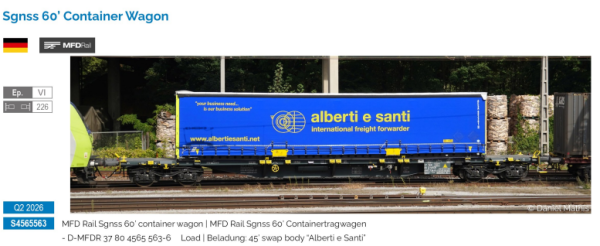 Sudexpress S4565563 - Containerwagen Sgnss MDF Rail 084 60', Swap Body "Alberti e Santi"