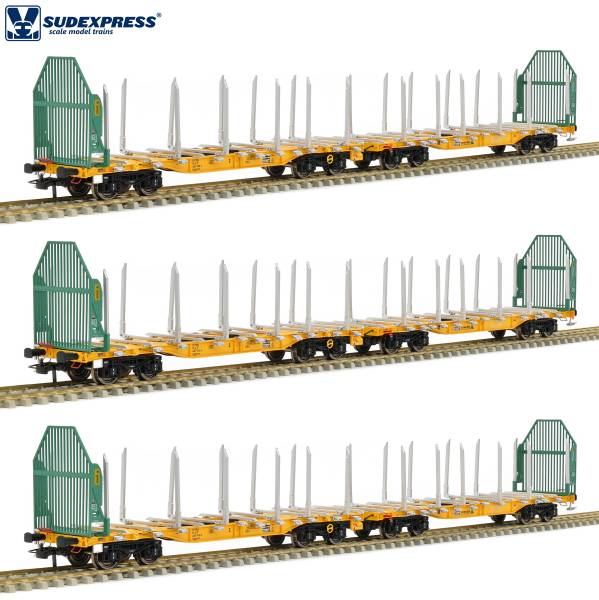 Sudexpress S4657001 - 3er Set Holztransportwagen Sggmrrs 90 'GigaWood' der innofreight