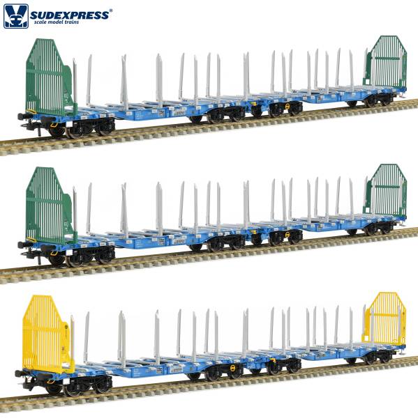 Sudexpress S4657002 - 3er Set Holztransportwagen Sggmrrs 90 'GigaWood' der innofreight
