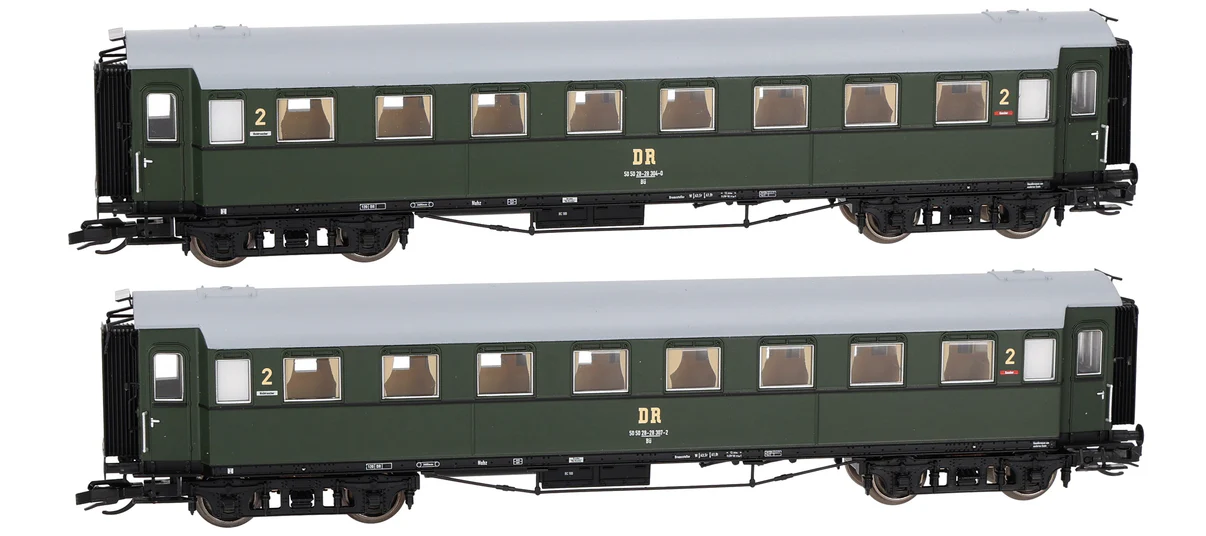 Saxonia 120197 - 2er Set Personenwagen C4ü Sa 07 der DR, mit Beleuchtung