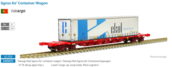 Sudexpress S4552079 - Containerwagen Sgnss Takargo 079 60', Swap Body "Ekol Logistics"