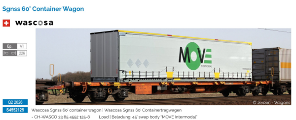 Sudexpress S4552125 - Containerwagen Sgnss Wascosa 125 60', Swap Body "MOVE Intermodal"