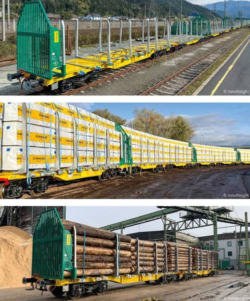 Sudexpress S4657001 - 3er Set Holztransportwagen Sggmrrs 90 'GigaWood' der innofreight
