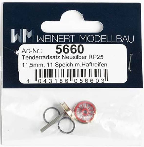 Weinert 5660 -RP 25-Tender-Radsatz mit Haftreifen, 11 Speichen und 11,5 mm Ø