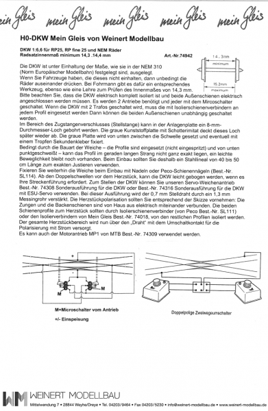 Weinert 74942 - Doppelte Kreuzungsweiche DKW