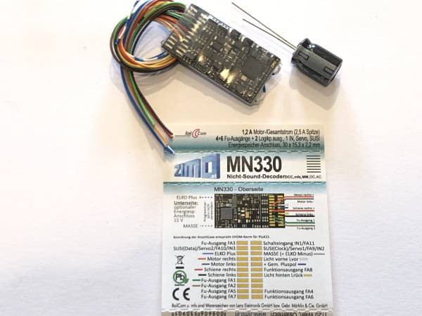 ZIMO MN330 - Nicht-Sound-Decoder Standard H0 mit 11 Anschlussdrähten